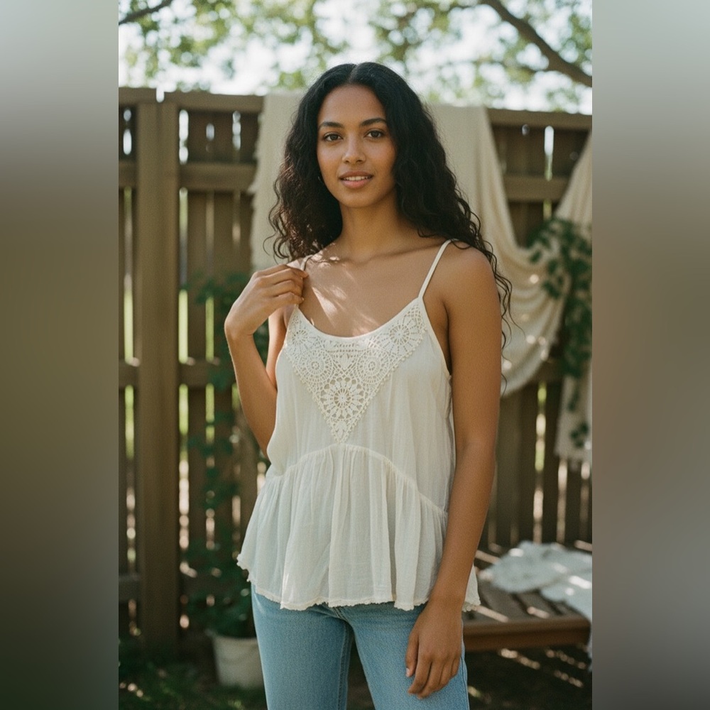 American Eagle Outfitters Ivory Flowy Tank Top Shirt
